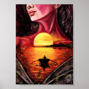 Romantic Sunset Girl Poster Print - Painting Art