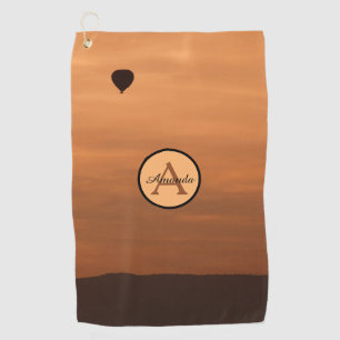 Romantic sunset hot air balloon photo monogram gol golf towel