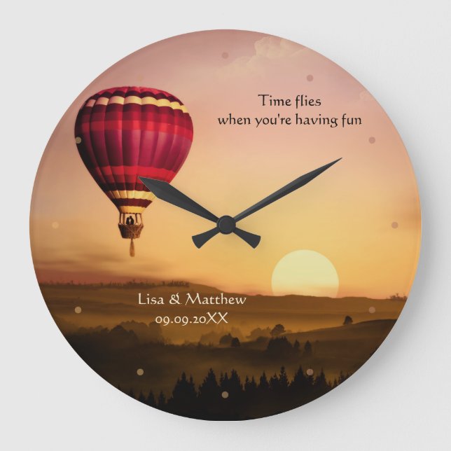 Romantic Sunset Hot Air Balloon Wall Clock (Front)