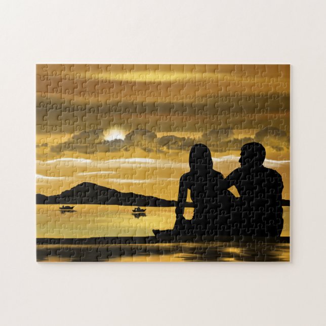 Romantic Sunset Lake Couple Puzzle Gift (Horizontal)