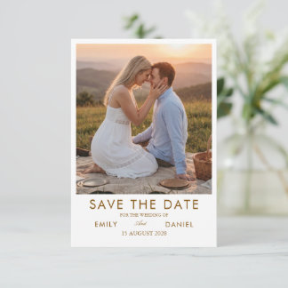 romantic sunset photo save the date card