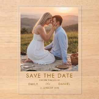 romantic sunset photo save the date card acrylic invitations