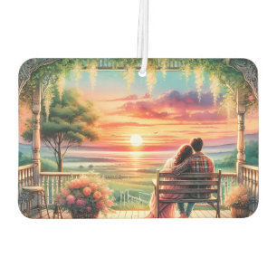 Romantic Sunset Porch View Illustration Car Air Freshener