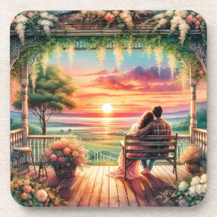 Romantic Sunset Porch View Illustration Coaster