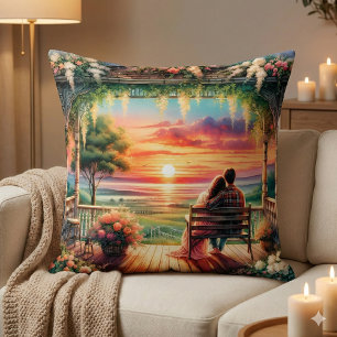 Romantic Sunset Porch View Illustration Cushion