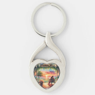 Romantic Sunset Porch View Illustration Key Ring