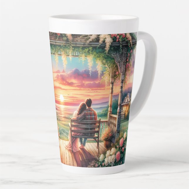 Romantic Sunset Porch View Illustration Latte Mug (Right Angle)