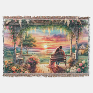 Romantic Sunset Porch View Illustration Throw Blanket