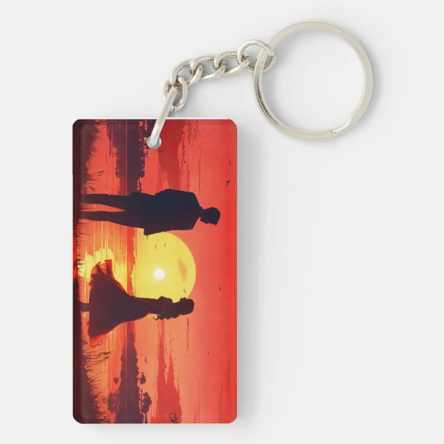 Romantic Sunset Silhouette Couple Keychain – Etern (Back)