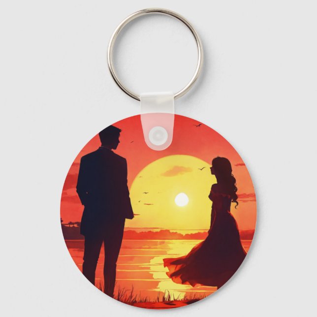 Romantic Sunset Silhouette Couple Keychain – Etern (Front)
