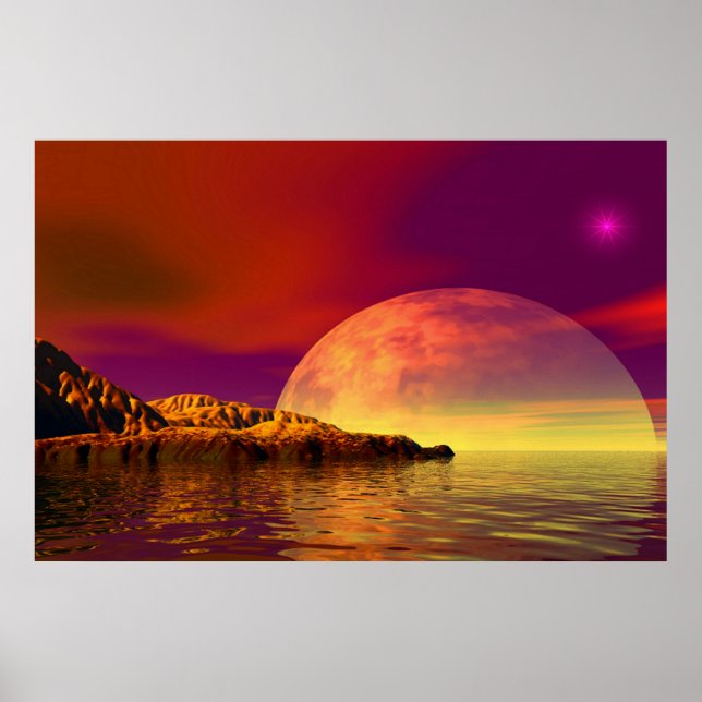 romantic sunset, waterfront, landscape poster (Front)