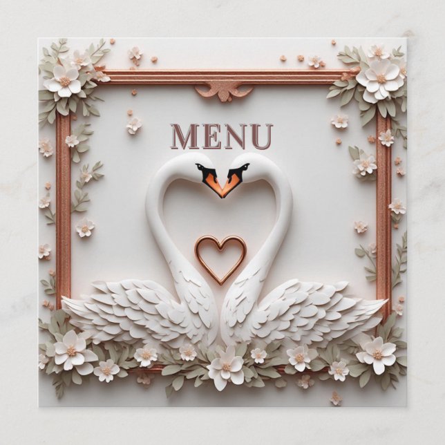 🤍 Romantic Swan Couple Floral Wedding Theme 🤍 Menu (Front)