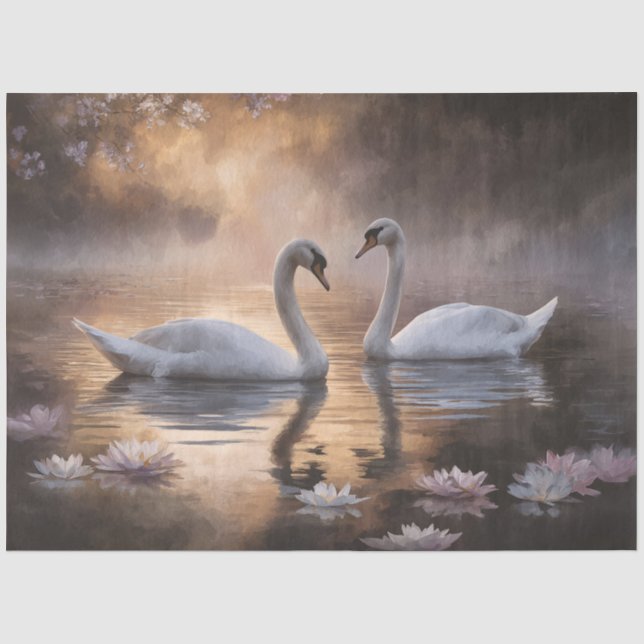 Romantic Swan Heart Cherry Blossom Tissue Paper (Front)