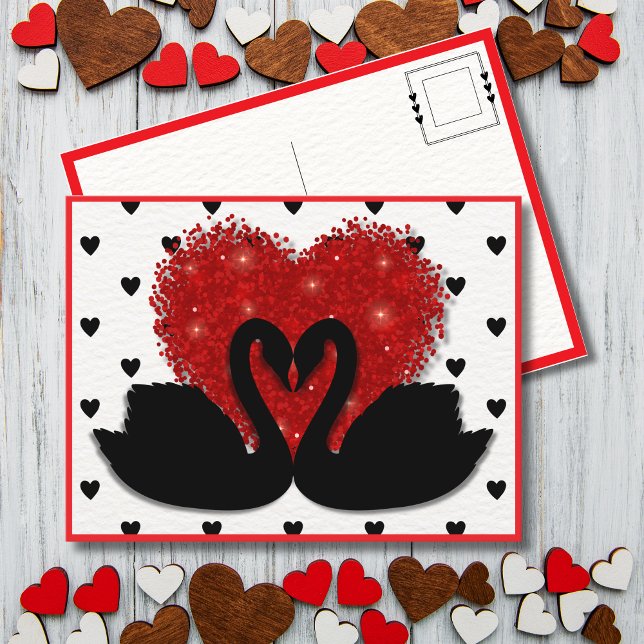 Romantic Swan Heart Valentine's Day Holiday Postcard (Two hearts. One feeling. No extras.)