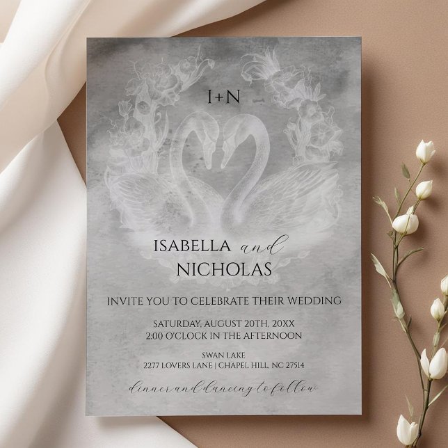Romantic Swan Lake Wedding Invitation (Romantic Wedding Invite)