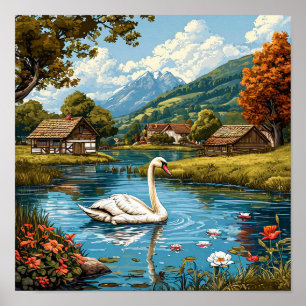 Romantic swan Nature Elegant Scenic Home Décor 🦢 Poster