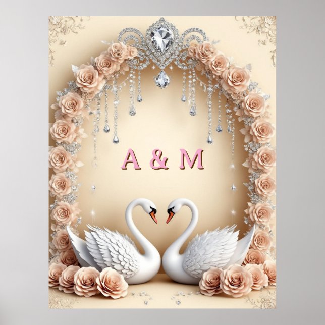 Romantic Swan Pair Under Rose Wedding Arch 🦢 Poster (Front)