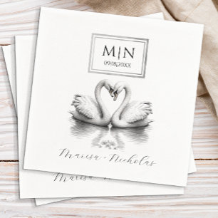 Romantic Swan Wedding Napkins   Black & White