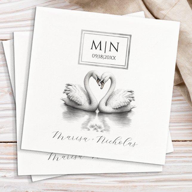 Romantic Swan Wedding Napkins | Black & White (Elegant Wedding Napkins)