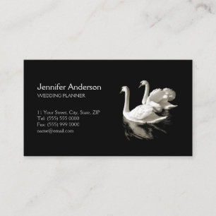 Romantic Swans Black White business card