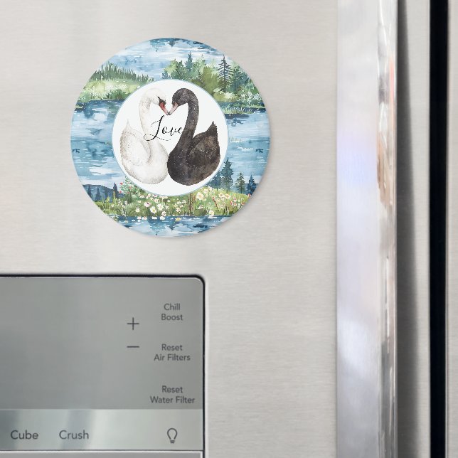 Romantic Swans Blue Lake Water Lilies   Magnet (In Situ (Fridge))