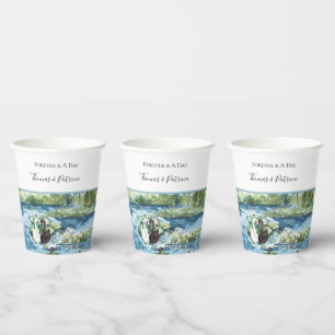 Romantic Swans Blue Lake Water Lilies Wedding Paper Cups