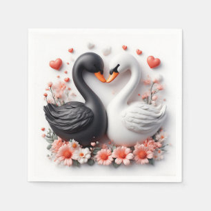 Romantic Swans Decorated in Flowers Napkin