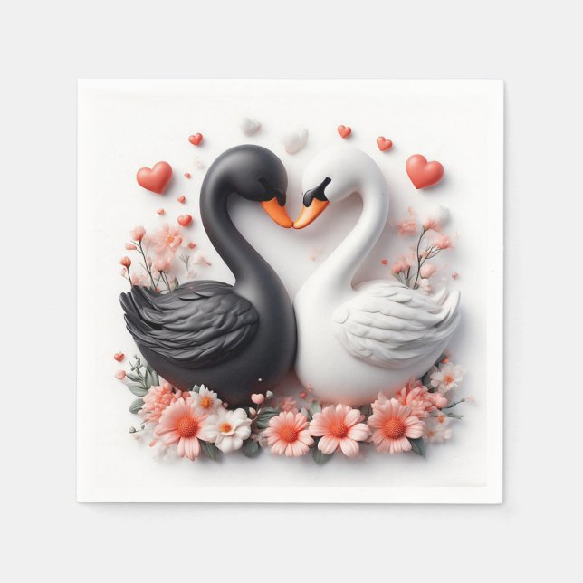 Romantic Swans Decorated in Flowers Napkin (Front)