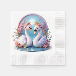 Romantic Swans Decorated in Flowers Napkin