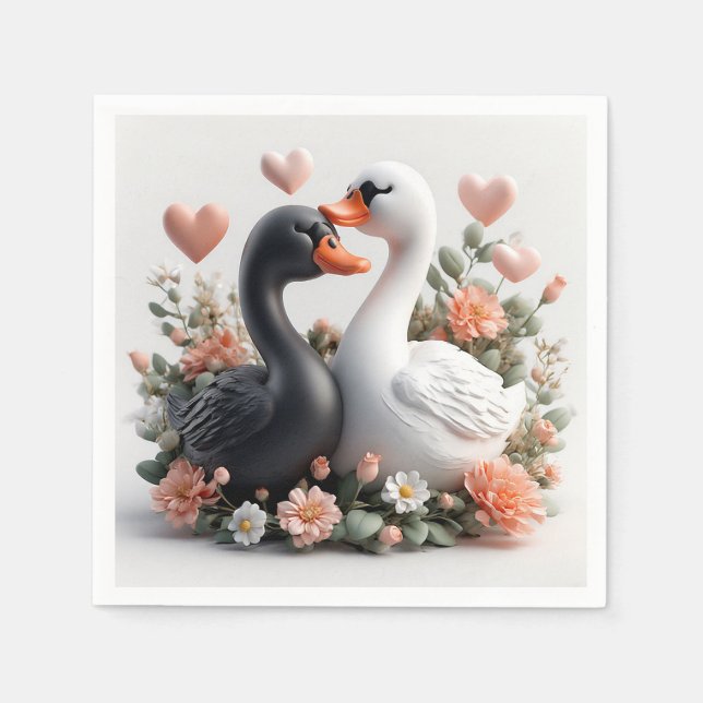 Romantic Swans Decorated in Flowers Napkin (Front)