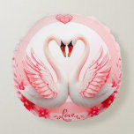 Romantic Swans Floral Wedding Gift Round Cushion<br><div class="desc">A stunning romantic composition of two swans forming a heart,  surrounded by delicate pink flowers. This design symbolises love,  connection,  and unity,  making it a perfect gift for weddings,  anniversaries,  or special romantic occasions. A meaningful decorative piece that adds emotional beauty and elegance to any home.</div>