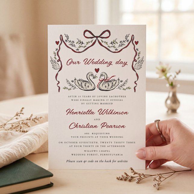 Romantic Swans Hand Drawn Wedding Website Invitation (Creator Uploaded)