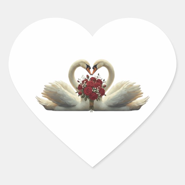 Romantic Swans Heart & Red Roses - Elegant Valenti Sticker (Front)