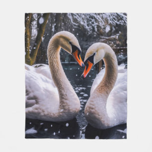 Romantic Swans in a Winter Wonderland Fleece Blanket