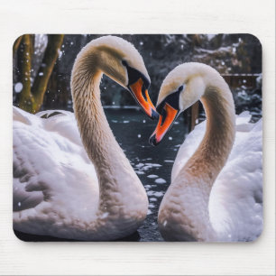 Romantic Swans in a Winter Wonderland Mouse Pad