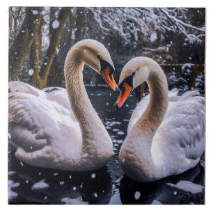 Romantic Swans in a Winter Wonderland Tile