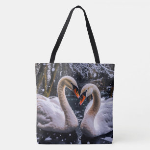 Romantic Swans in a Winter Wonderland Tote Bag