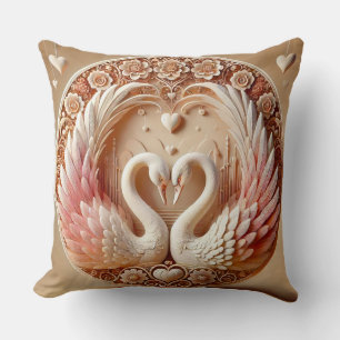 Romantic Swans in Heart-Shaped Composition Cushion