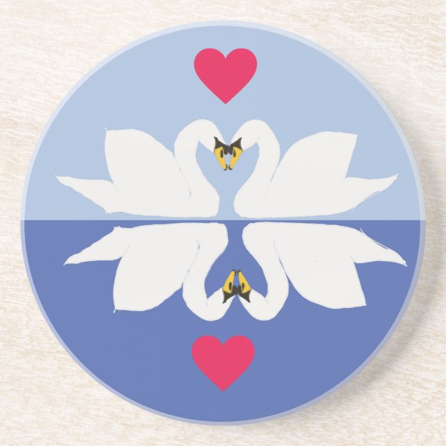 Romantic Swans in Hearts Pose Coaster (Front)