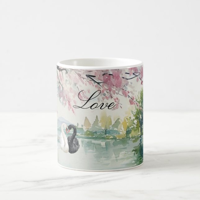 Romantic Swans Lake Love Coffee Mug (Center)