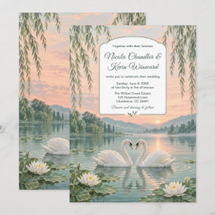 Romantic Swans Lakeside Wedding Invitation