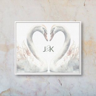 Romantic Swans Monogram Canvas Print
