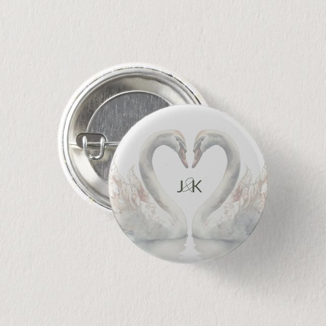 Romantic Swans Wedding Couple Monogram 3 Cm Round Badge (Front & Back)