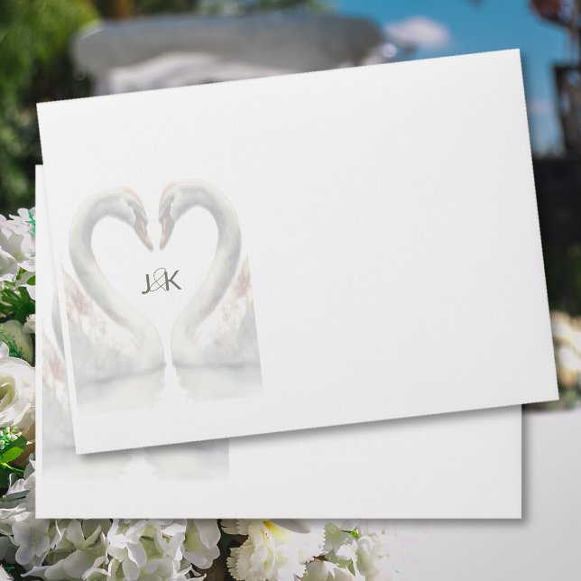 Romantic Swans Wedding Couple Monogram Envelope (Romantic Swans Wedding Couple Monogram Envelopes)