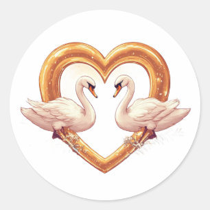 Romantic Swans with Heart Shape Classic Round Sticker