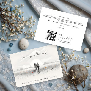 Romantic Sweet Cute Wildflowers Field Couple Save The Date