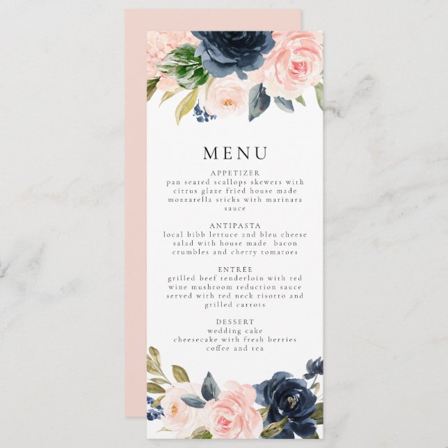 Romantic & Sweet Navy Blush Floral Dinner Invitation (Front/Back)