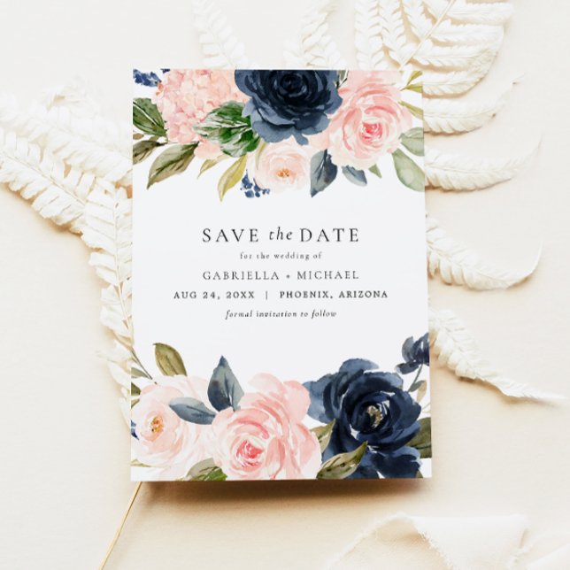 Romantic & Sweet Navy Blush Floral Save the Date Invitation (Creator Uploaded)