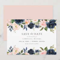 Romantic & Sweet Navy Blush Floral Save the Date