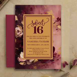Romantic Sweet Sixteen Burgundy Blush Gold Invite